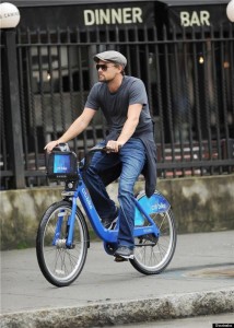 Leonardo DiCaprio Rides one of the Blue Bikes from the Citi Bike Project